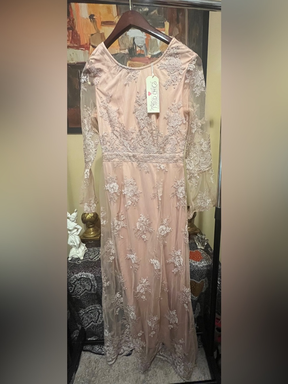 NWT-Southern Fried Chics Boutique Long/Tall Lace Dress - Large - Blush Rose Pink